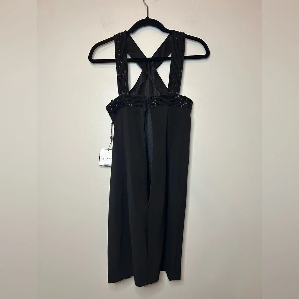 Laundry by Shelli Segal Beaded Criss Cross Halter Dress Black Size 4